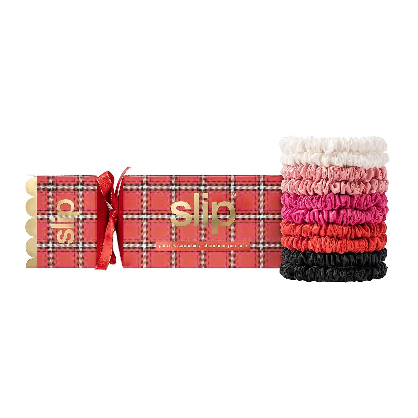 Slip Silk Hair Ties — Skinny Silk Black Scrunchies, No Damage, No Crease, Anti-Breakage |100% Mulberry Silk | All Hair Types | Made with Proprietary Slipsilk™ | Set of 4