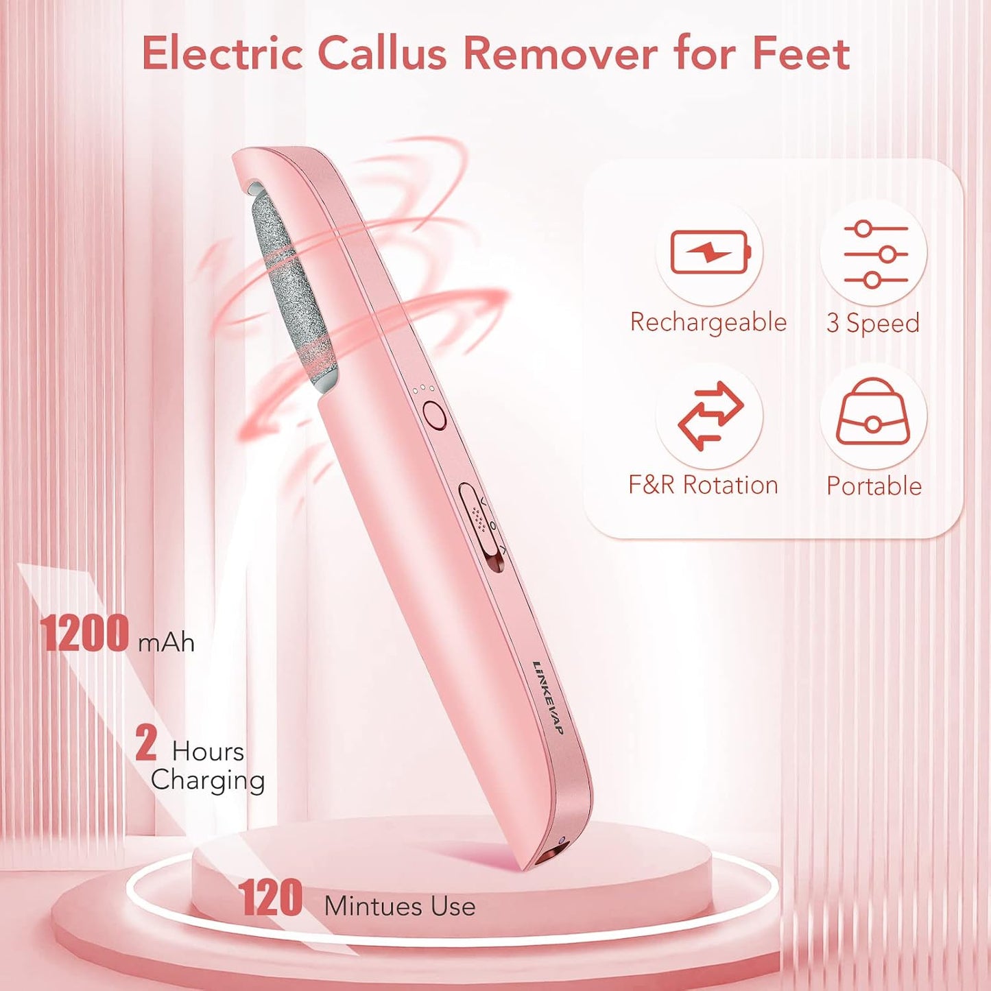 LINKEVAP Electric Callus Remover for Feet, Professional Pedicure Kit Foot Scrubber for Dry, Dead, Cracked, Hard Skin, at Home Feet Spa Care Kit for Men & Women (Cold White)