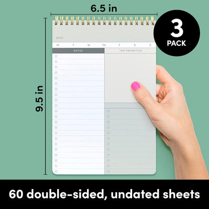 PAPERAGE To Do List Notepad, Daily To Do List Notebook, 60 Double-sided Tear-off Sheets, 1 Pack, 6.5" x 9.5", Undated Daily Planner Checklist for Office, School or Home (Pastel Rainbow Stripe)