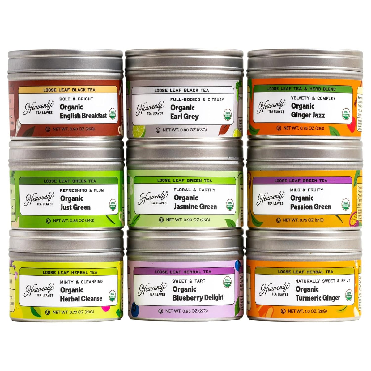 Heavenly Tea Leaves Organic 9 Flavor Variety Pack, Loose Leaf Gift Sampler