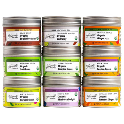 Heavenly Tea Leaves Organic 9 Flavor Variety Pack, Loose Leaf Gift Sampler