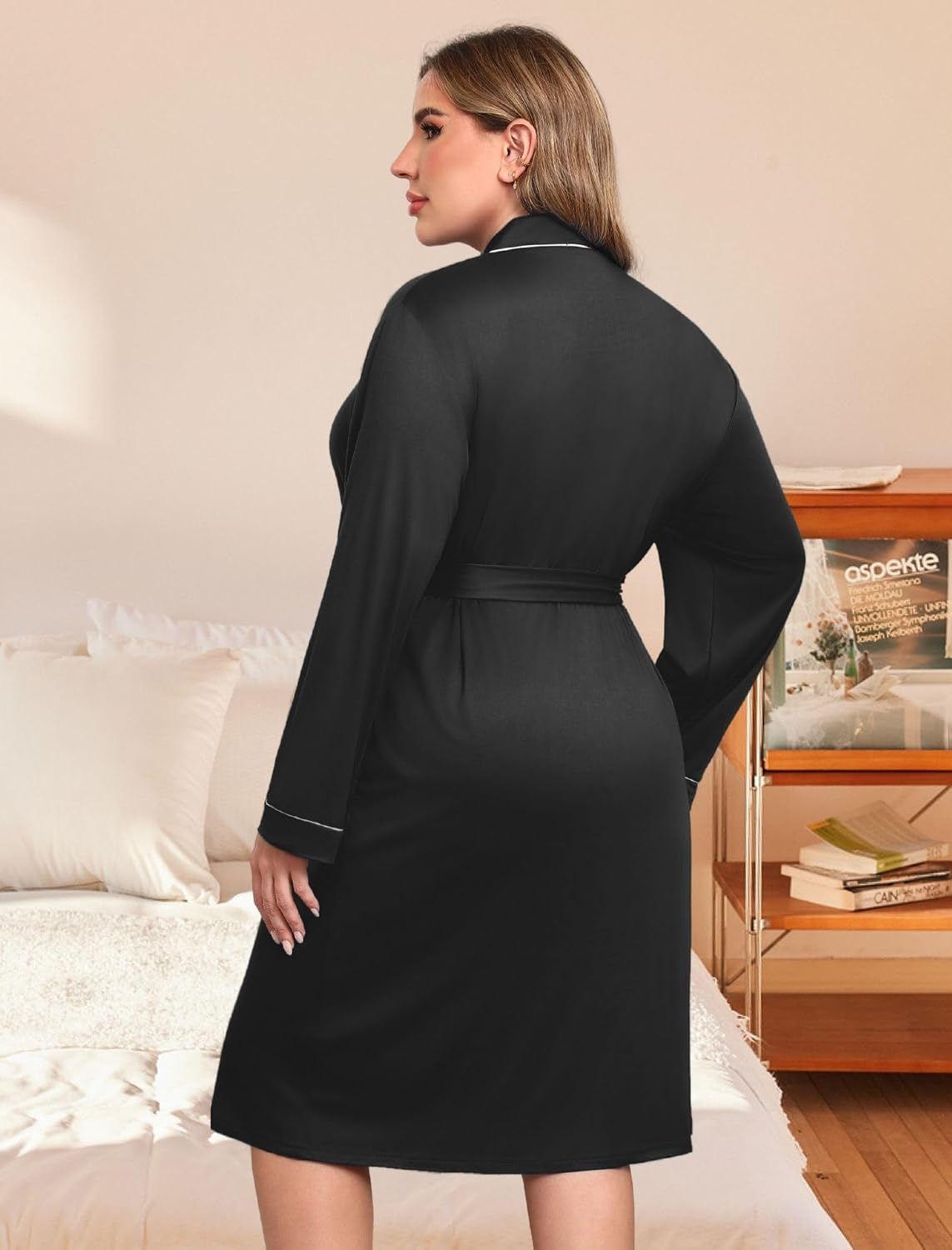 Ekouaer Plus Size Robes for Women Soft Bathrobe V Neck Soft Maternity Robe