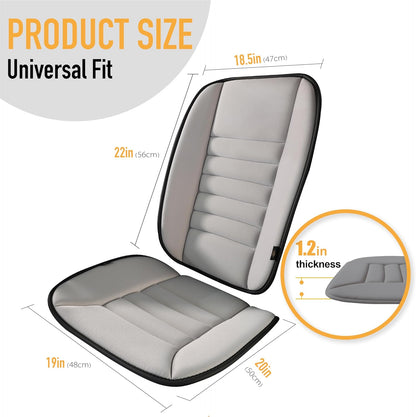 kingphenix Car Seat Cushion with Back Support Pillow: Enhanced Comfort Memory Foam Design for Pain Relief, Ideal for Drivers and Office Use - Ergonomic Lumbar Comfort for Long Sitting - Black