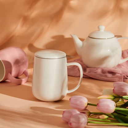 Sweese 20 OZ Porcelain Tea Mug with Infuser and Lid, Loose Leaf Tea Cup, Gifts for Tea Lover - Mint Green