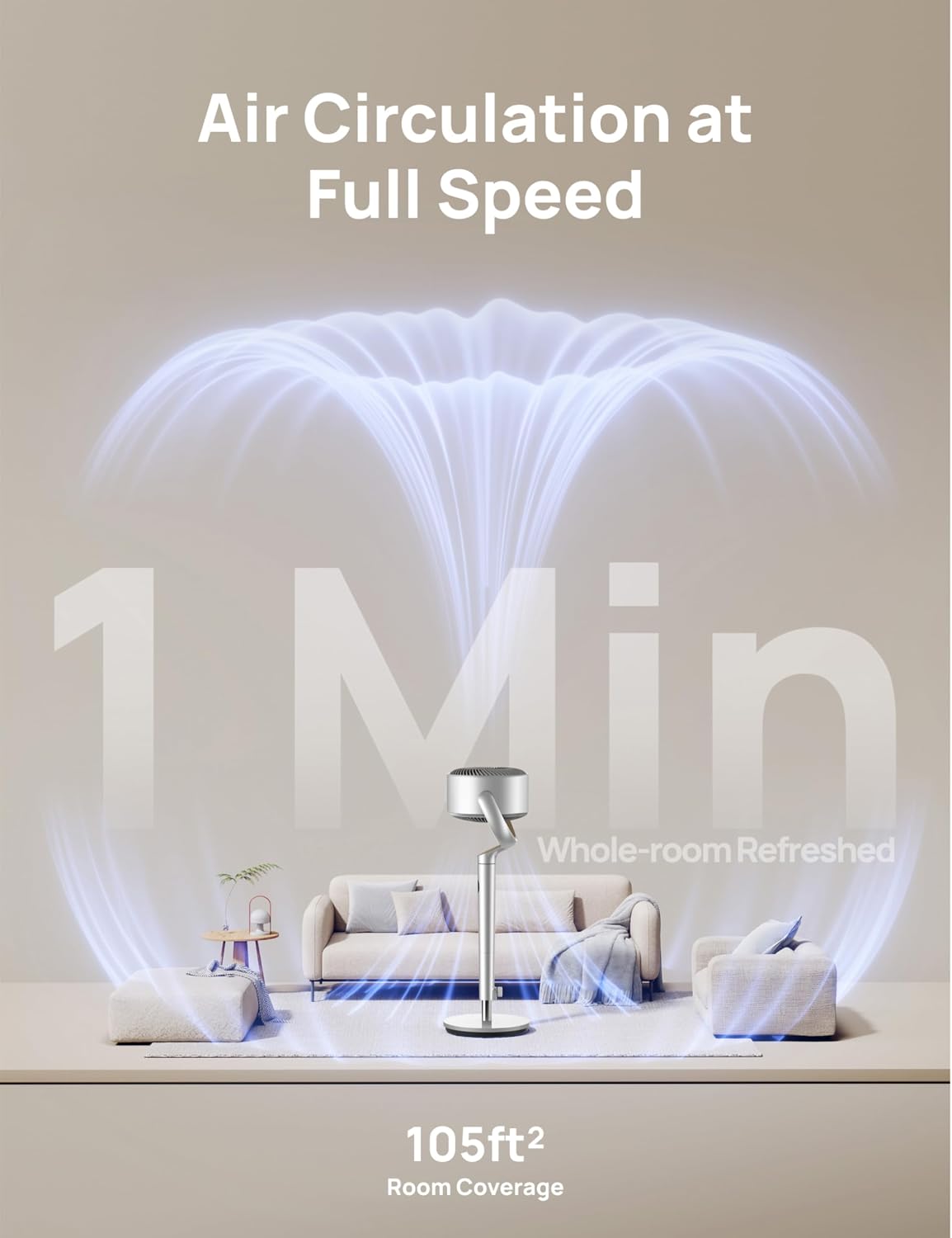 DREO Smart Fan for Bedroom, 120° +120° Omni-Directional Oscillating Fans, 100ft Quiet Pedestal Fan with RGB Light, 9 Speeds, 6 Modes, 20dB, 8H Timer, Wi-Fi/Voice/Alexa, 35-40" Floor Fans with Remote