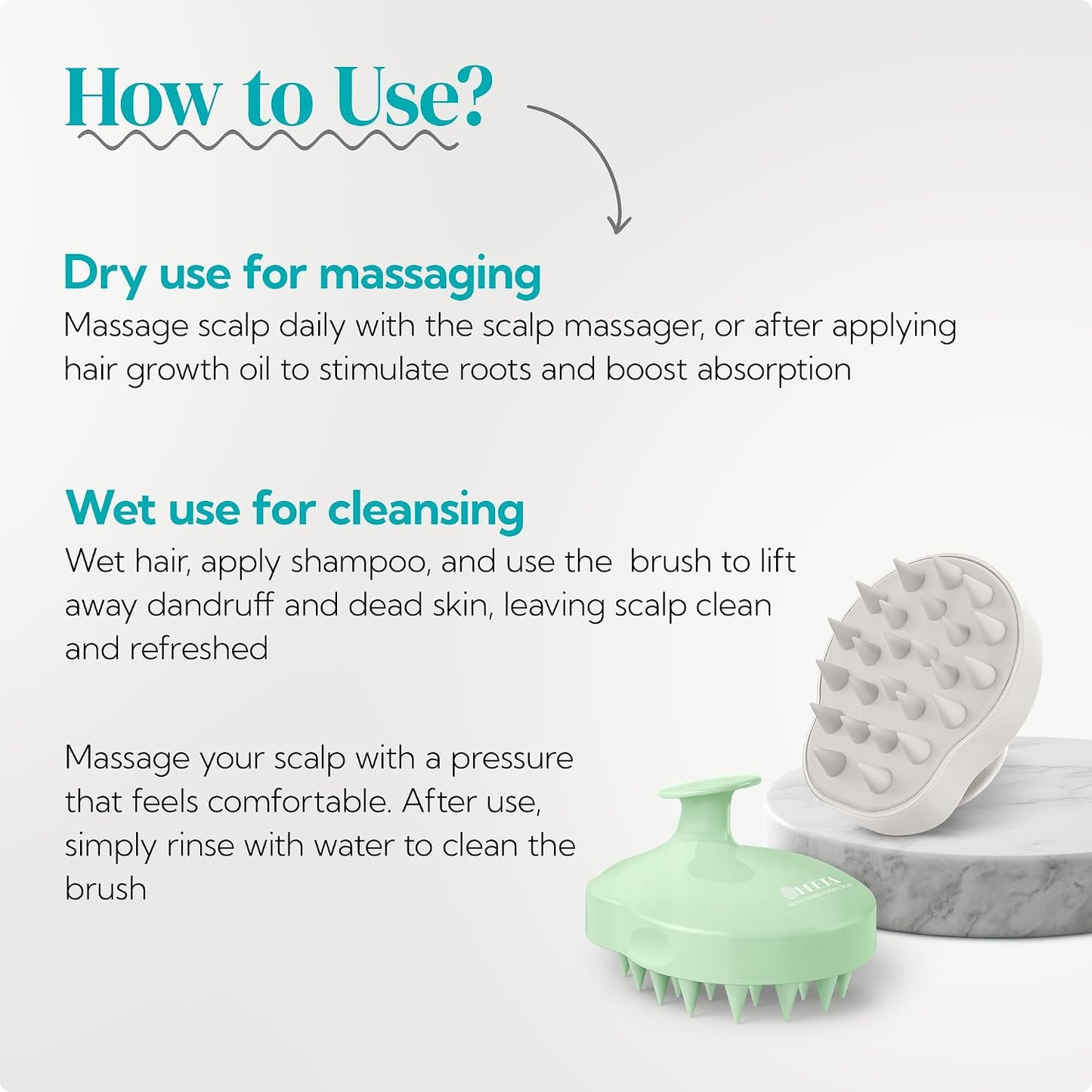 HEETA Hair Scalp Massager Shampoo Brush 2 Pack, Soft Silicone Bristles to Remove Dandruff, Waterproof Hair Scrubber for Both Wet Dry Use, Suitable for Men & Women (Green & Black)