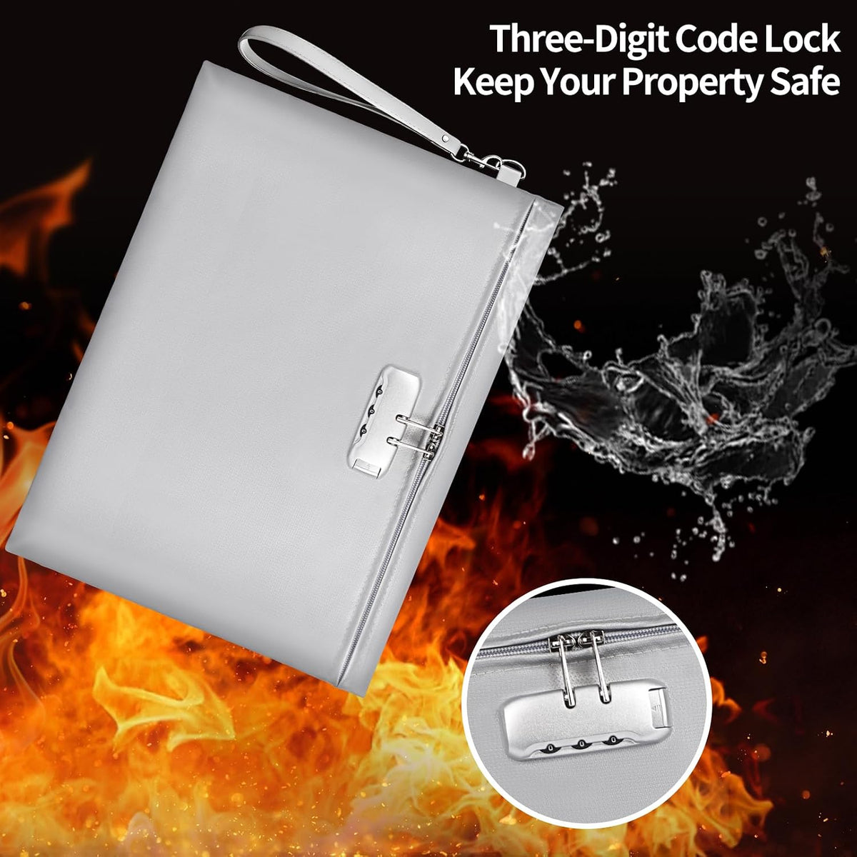 Fireproof Document Bag with Lock,Waterproof Money Pouch,14.3"x10.2"