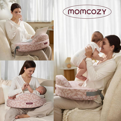 Momcozy CozyPro Nursing Pillow - All Around Lumbar & Arm Support - Safety Guard, Firm & Springy Memory Foam-Stable, Ergonomic Support, Easier Breastfeeding, Wider Cushion, Adjustable, Removable Cover