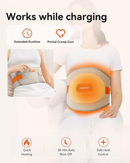 IKEEPFIT Portable Heating Pad for Back, FSA Eligible HSA, Cordless Heat Belt with Massager for Lower Back Pain Relief, Battery Powered 8000 mAh Rechargeable, MAXwarm 3.0, Gift for Women Men 90-310 lb