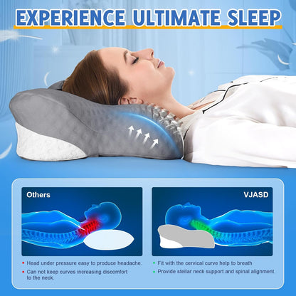 Cervical Neck Pillows with Memory Foam - Neck Pillows for Pain Relief Contour Memory Foam Pillows Ergonomic Neck Support - Adjustable Orthopedic Bed Pillows with Breathable Pillowcase for Sleeping
