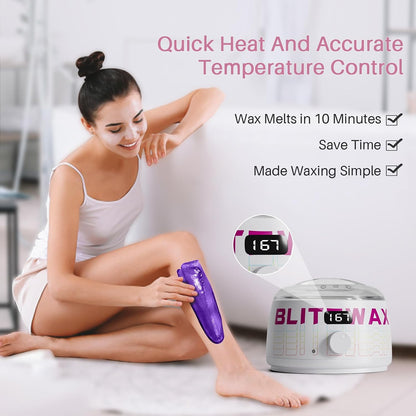 BLITZWAX Brazilian and Bikini Waxing Kit for Women, Hard Wax Warmer for Face, Legs and Body, At Home Hair Removal Kit, Beginner Friendly, Digital Fast Heating, 51 Wax Items