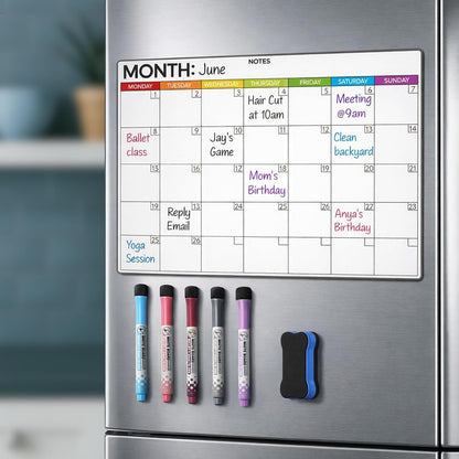 Magnetic Whiteboard for Fridge - Large Dry Erase Calendar for Wall | 2 Magnetic Dry Erase Board 10.5" x 16.5" & 7" x 16.5", Monthly Goal Setting & Habit Tracker, 5 Markers and 6 Adhesive Hooks
