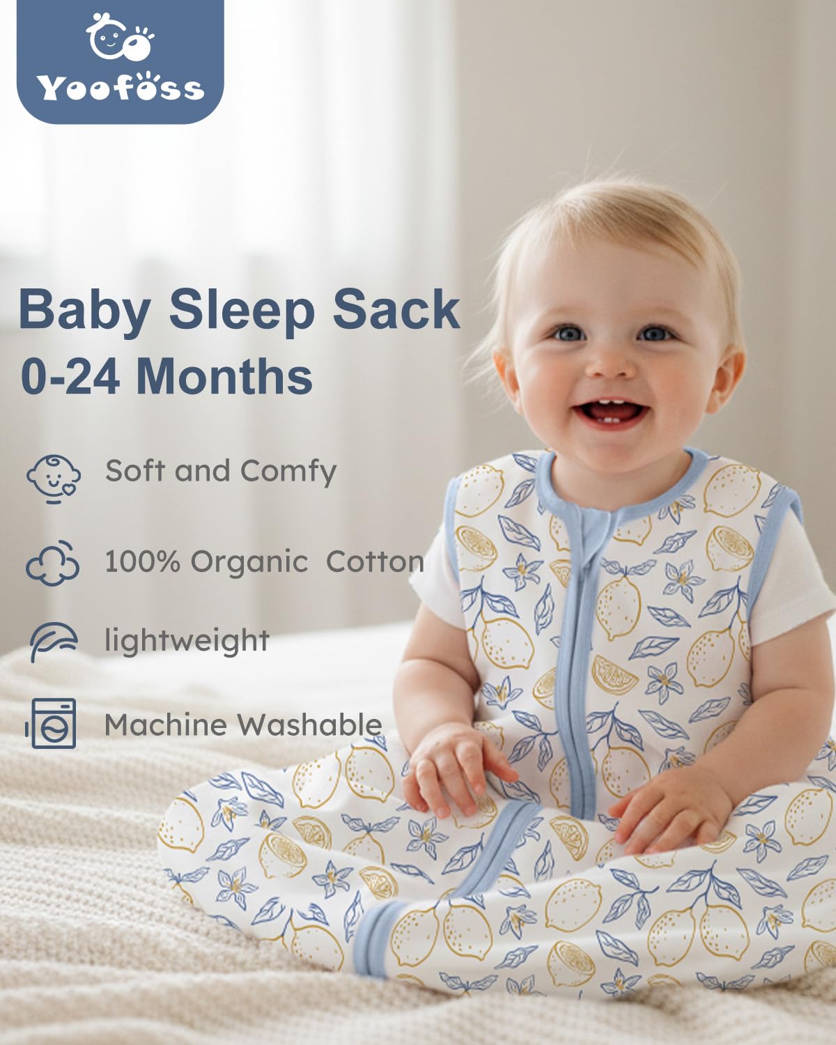 Yoofoss Baby Sleep Sack Baby Wearable Blanket 100% Cotton 2-Way Zipper Toddler Sleeping Sack