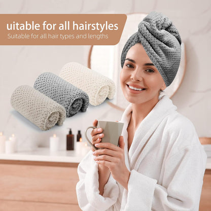 CZZXI 3 PCS Microfiber Hair Towel, Hair Wraps for Women Wet Hair, Fast Drying Hair Turban, Anti Frizz Head Towels Wrap for Curly Hair (Purple, Pink, Blue)