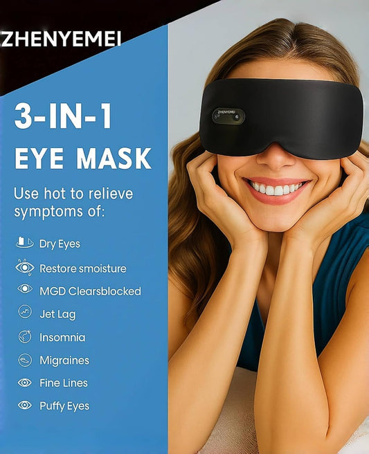 Heated Eye Masks for Dry Eyes, Cordless Silk Mask, 3 Heat Levels Electric Heating Pad for Eye Strain Relief & Fatigue,Ideal Eye Mask for Men Women,Sleep,Travel（Black）