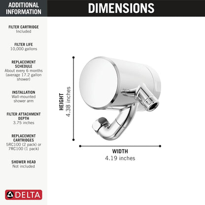 Delta Faucet Clarifi Premium Shower Filter Attachment with Filter, Hard Water Shower Filter, Shower Head Filter, Stainless 5SF100-SS