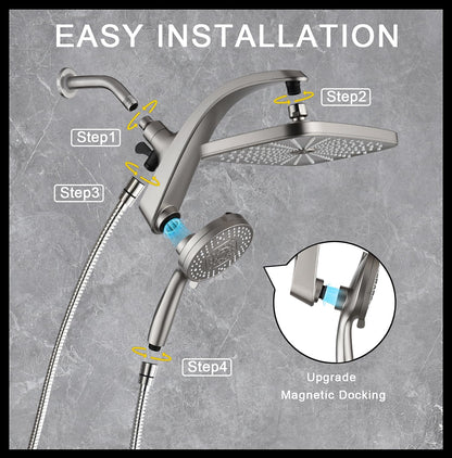 BOZYBO Rain Shower Head with Handheld: High Pressure Shower Heads with Handheld Spray Combo, 12" Rainfall Shower Head and 9 Sprays Hand Showerheads with Magnetic Docking and Power Jets, Black 1.75GPM