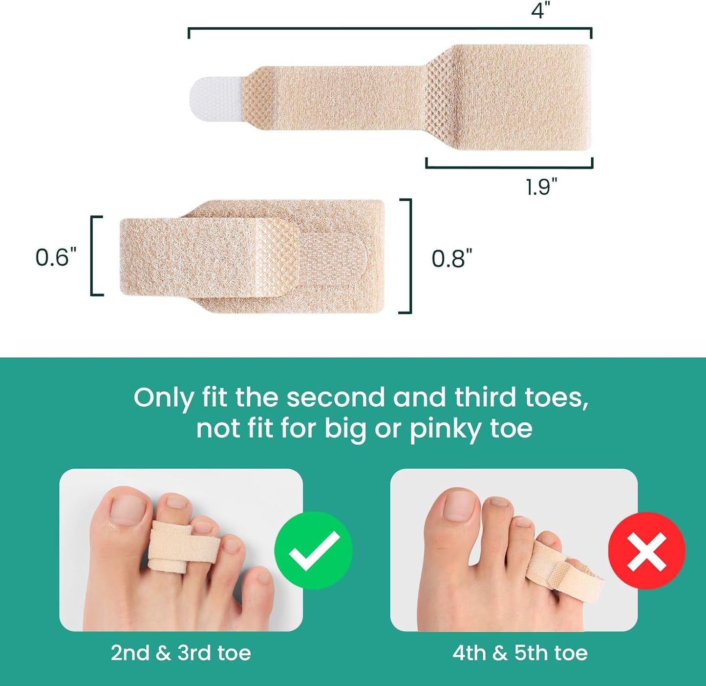 Welnove Hammer Toe Straightener - 8 Pack Broken Toe Wraps - Hammer Toe Corrector for Women - Toe Splints for Crooked Toes, Curled Toes, Bent Toes - (Large, Beige)