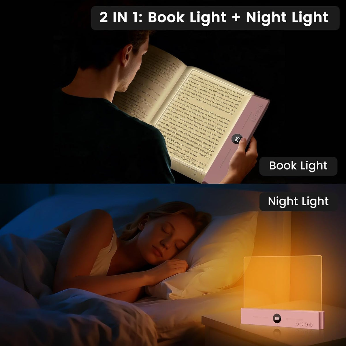 easuntec Book Light, Rechargeable Reading Light with Eye Protection - 3 Color Temps Timer Dimmable, Book Lights for Reading at Night, Flat Book Lights Gifts for Book Lovers Students Readers (Black)
