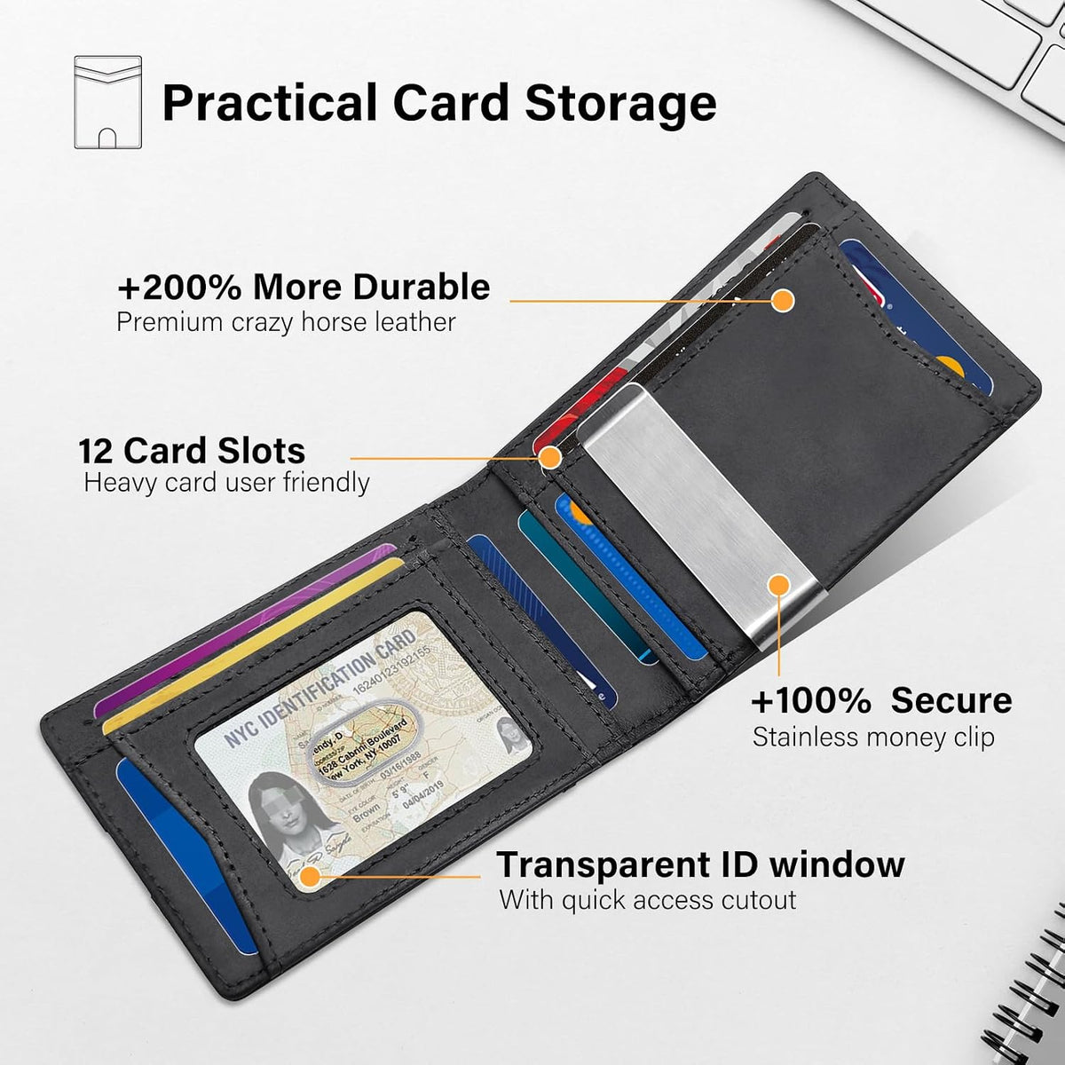 SwanScout Wallet for Samsung Galaxy SmartTag2, Money Clip Version, RFID Blocking Genuine Leather Bifold Wallet With Gift Box (Not Include Tracker)