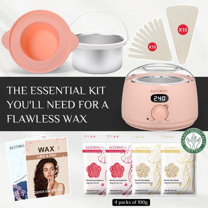 KOTAMU Waxing Kit for Women & Men, Pink Digital Wax Pot Warmer Hair Removal | Home Hard Wax Kit, Wax Machine, Face, Eyebrow, Bikini, Brazilian, Body, Sensitive Skin, 25 Accessories, Beginner-Friendly