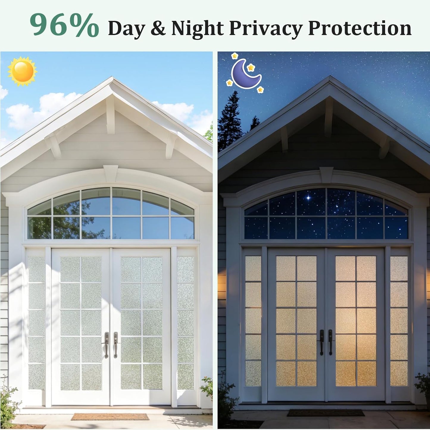 Coavas Blackout Window Privacy Film, Frosted Glass Static Cling, Decorative for Bathroom Door, UV Blocking Window Cling, Non-Adhesive Vinyl Sticker, Day and Night Windows Tint for Home,11.8x78.7 inch