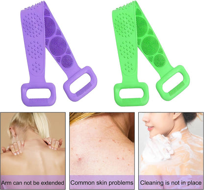 Silicone Body Scrubber for Shower,Silicone Back Body Scrubber with Handle,27.5 Inch Exfoliating Deep Clean Bath Body Brush Scrubber for Men and Women-2 PCS
