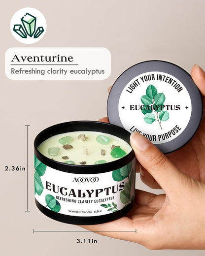 AOOVOO Sage Candle for Cleansing - 3 Wick 12oz Large Scented Candle with Crystals & Sage Leaves Inside, Soy Candles Non Toxic for Meditation Spiritual Gift, Aromatherapy Candle for Women Men