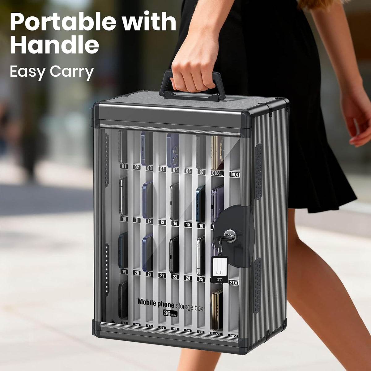 36 Slots Cell Phone Locker for Classroom, Portable Mobile Phone Storage Box with 【2 Different Size Slots】, Phone Lock Box Wall Mounted (Black)