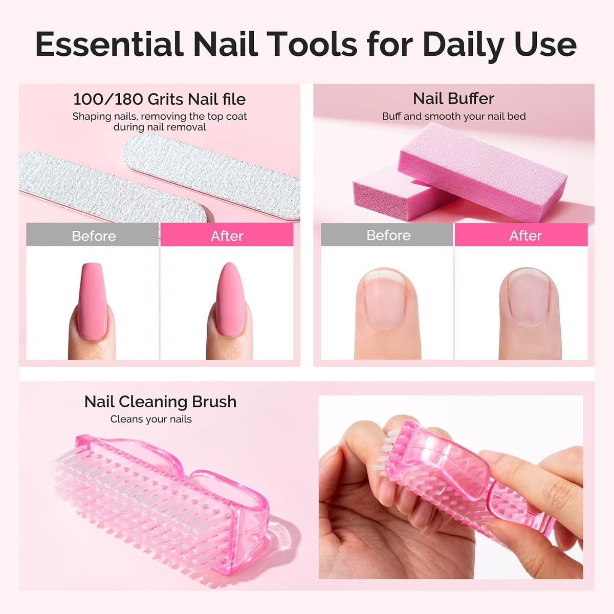 MelodySusie 16Pcs Professional Nail Buffer Kit,Nail Files and Buffers,Nail Buffer Block,Nail Brush, Nail File Buffers Kit for Natural Nails,DIY,Home Use,Salon（100/180 Grit）
