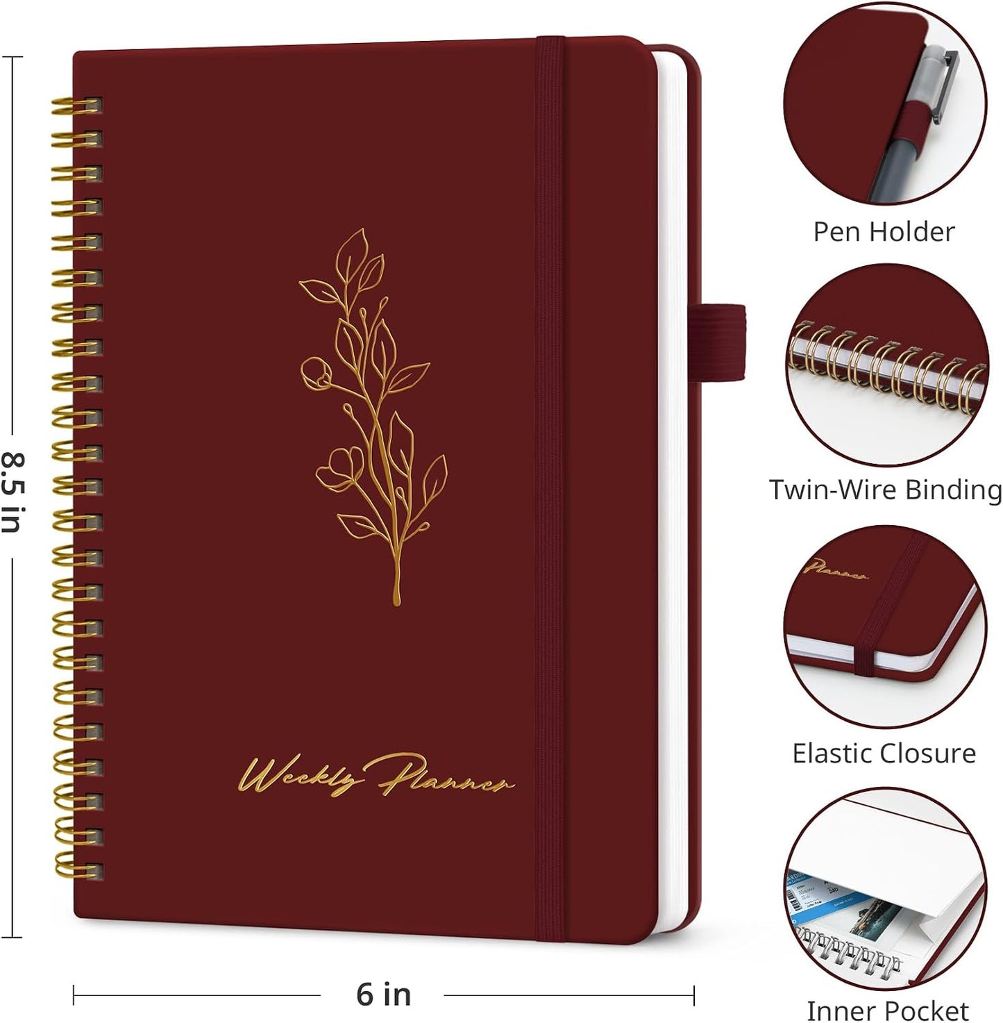 Taja Undated Weekly Planner, Weekly To Do List Notebook with Goal & Habit Tracker Organizer, A5 Weekly Planner Notebook with Spiral Binding, 6.1" x 8.2" - Green
