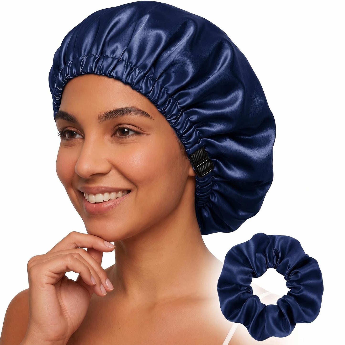 Adjustable Double Layer Silk-Satin Hair Bonnet for Sleeping Women – Anti-Frizz Curly Hair Sleep Cap, Hair Protector for Night, Moisture Retention Soft Bonnet for Natural Hair (black,Large)