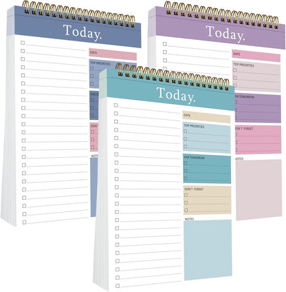 3 Pack To Do List Notepad, 52 Sheets Mix Color Tear Off, 6.5" x 9.8" Double Sided Spiral Checklist Planning Notebook for Adults and Kids Classroom Office Gifts(Blue, Green, Purple)