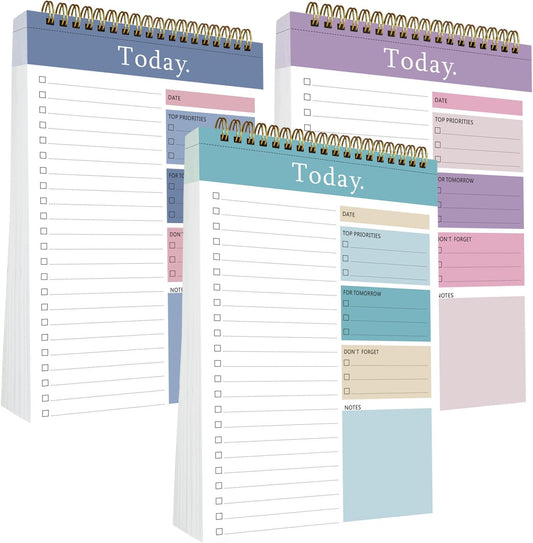 3 Pack To Do List Notepad, 52 Sheets Mix Color Tear Off, 6.5" x 9.8" Double Sided Spiral Checklist Planning Notebook for Adults and Kids Classroom Office Gifts(Blue, Green, Purple)