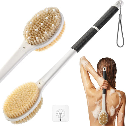 Dry Brushing Body Brush for Massage - Natural Boar Bristle Exfoliating Brush with Massage Nodes for Lymphatic Drainage, Cellulite, Blood Circulation Improving Skin Health for Women Men Elderly(Grey)