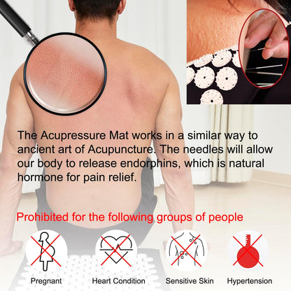 XiaoMaGe Acupressure Mat and Pillow Set with Bag - Extra Long Acupuncture Mat for Neck & Back Pain Relief- Naturally Relaxation Gift for Women - Stress Relief Massage Mat (Black)