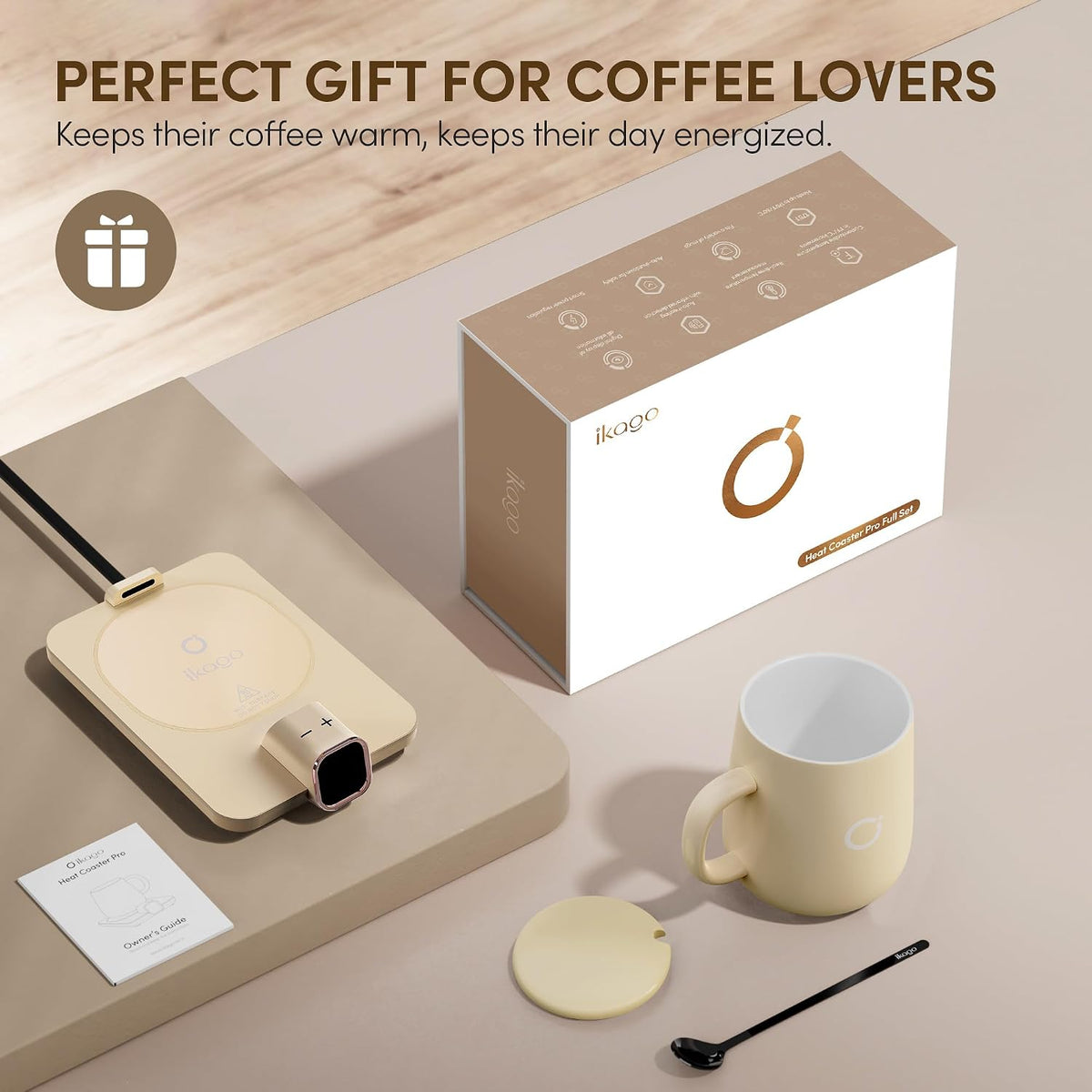 Coffee Cup Warmer & iKago Mug Set, 1℉ Precise Temp Control Mug Warmer