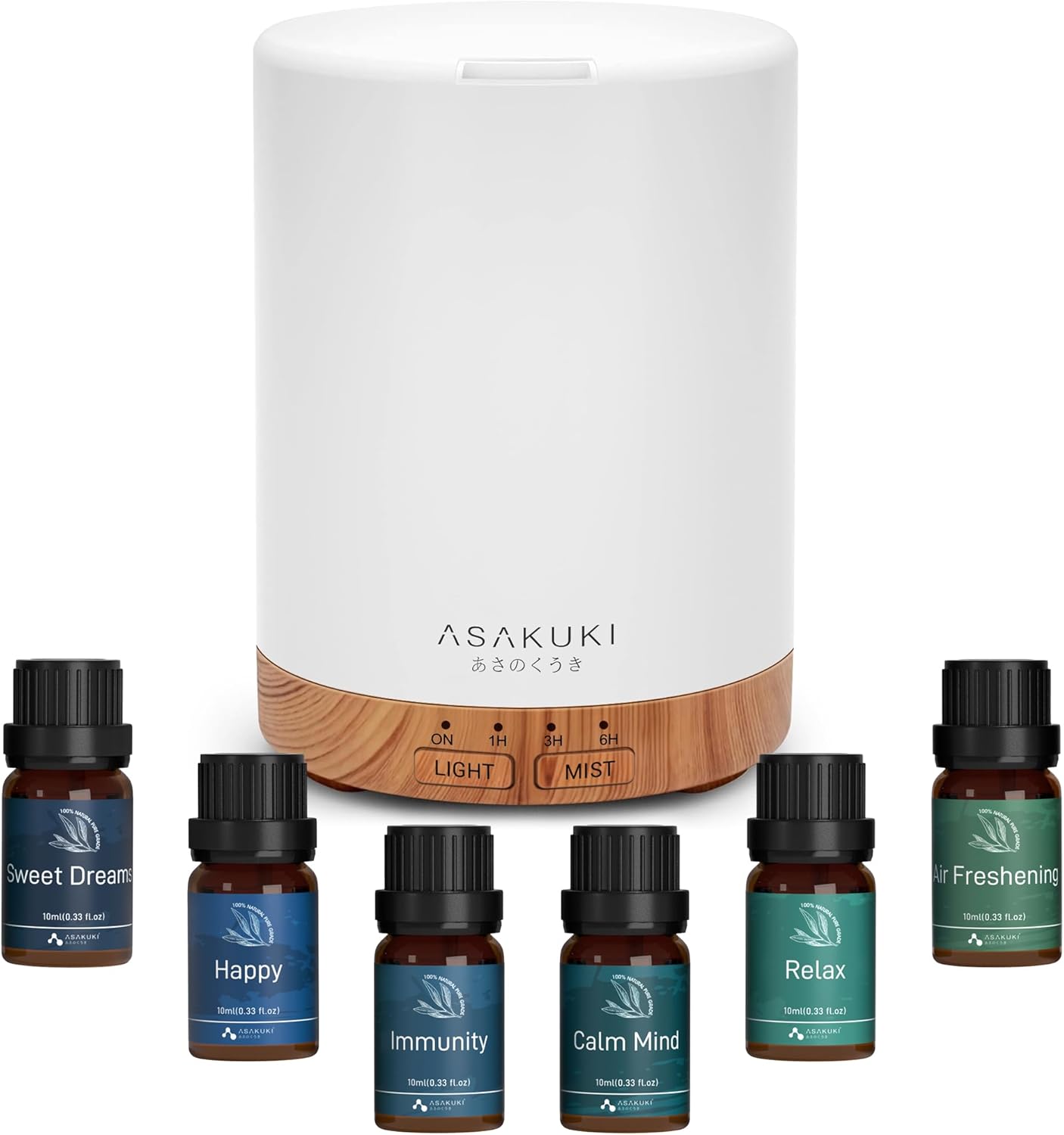 ASAKUKI Essential Oil Diffuser for Home 300 ml Quiet | Automatic Shut-Off, Aromatherapy Diffuser, 7 LED Lights for Living Room, Kitchen, Bedroom, Hotel - Light Brown