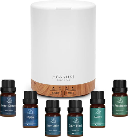 ASAKUKI Essential Oil Diffuser for Home 300 ml Quiet | Automatic Shut-Off, Aromatherapy Diffuser, 7 LED Lights for Living Room, Kitchen, Bedroom, Hotel - Light Brown