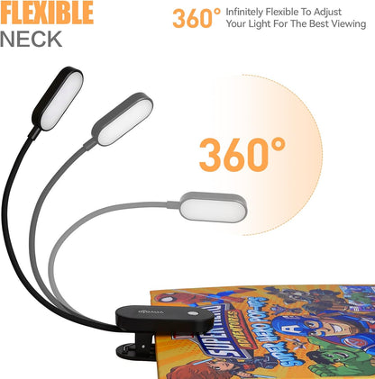 VAVOFO Rechargeable Book Light, 14 LEDs Eye Care Clip On Amber Reading Light for Bookworms Reading in Bed with 9 Colors 9 Brightness (White-Blue)
