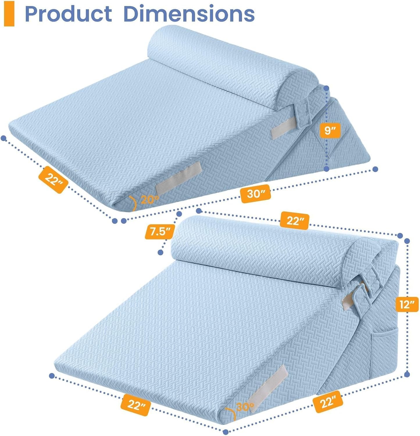 Sasttie Wedge Pillow Set for After Surgery, 2PCS Adjustable Bed Wedge Pillow Headboard with Memory Foam Neck Cushion – for Acid Reflux, Sleeping, Neck & Back Support, Dark Grey & White