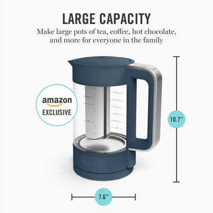Martha Stewart Electric Kettle with Removable Stainless Steel Tea Infuser, Glass Carafe 1.7L (7 Cups), Hot Water Boiler, 4 Presets, Keep Warm & Auto Shut-Off, Cordless 360° Swivel Base, Honeydew Green