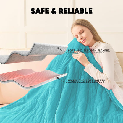 greenoak Heated Blanket Electric Throw 50"X60", Heating Blanket with 10 Heat Levels 1/2/4/6/8 Hours Auto-Off,Fleece Soft Sherpa Blanket,Gifts for Grandma Mom Seniors, Misty Grey