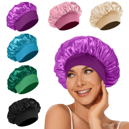4Pcs Satin Bonnet Silk Bonnet, Hair Bonnet for Sleeping | Elastic Wide Band Silk Sleep Cap, Soft and Breathable, Black Red Purple Gold