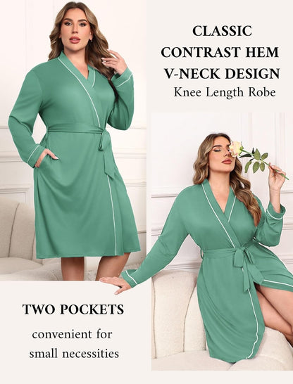 Ekouaer Plus Size Robes for Women Soft Bathrobe V Neck Soft Maternity Robe