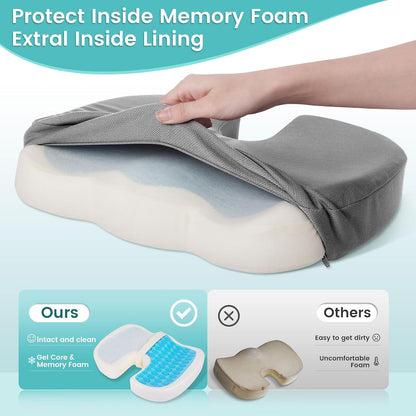 Office Chair Seat Cushion, Cooling Gel Enhanced Memory Foam Cushion for Long Sitting - Back, Sciatica, Coccyx, Tailbone Pain Relief Pillow - for Office, Gaming, Car, Wheelchair - Black, Large