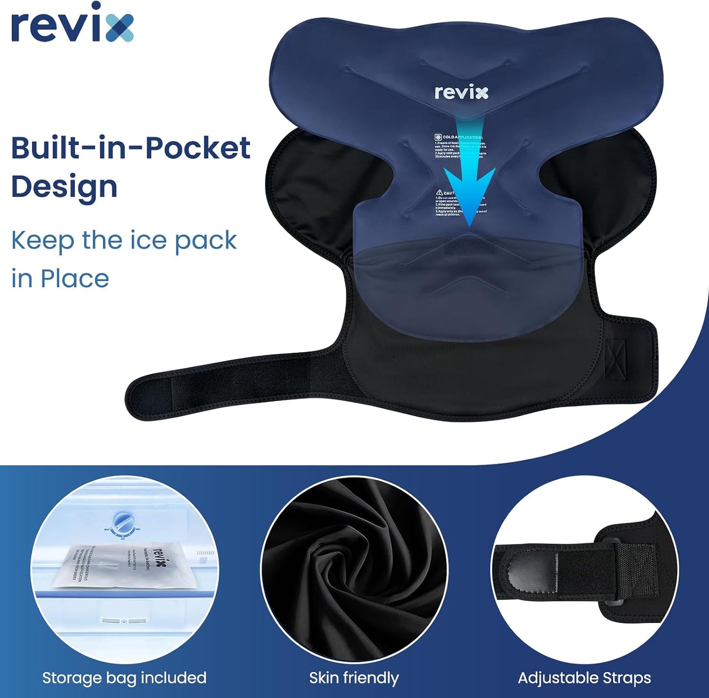 REVIX Large Shoulder Ice Pack Wrap, 2 Gel Packs+1 Shoulder Brace for Rotator Cuff and Arm, Reusable Gel Cold Therapy Wrap for Discomfort Relief & Muscle Relaxation, Easy to Wear & Remove