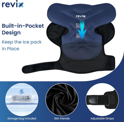 REVIX Large Shoulder Ice Pack Wrap, 2 Gel Packs+1 Shoulder Brace for Rotator Cuff and Arm, Reusable Gel Cold Therapy Wrap for Discomfort Relief & Muscle Relaxation, Easy to Wear & Remove