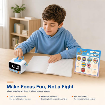 Sticker Timer Visual Countdown Timer with 200 Medal Reward Stickers for Kids Rewards, Rechargeable Digital Timer for ADHD Focus, Classroom & Homeschool Tool