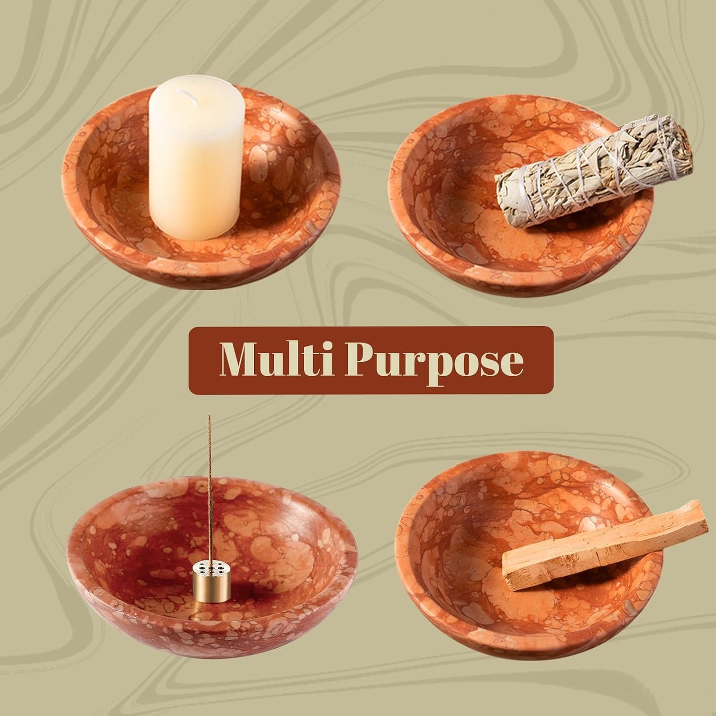Koville Natural Marble Incense Holder, Incense Holder for Sticks with 9 Holes, Handmade Incense Burner Ash Catcher for Meditation Yoga SPA, Balsam Fir/Palo Santo/Sage/Cone (White)